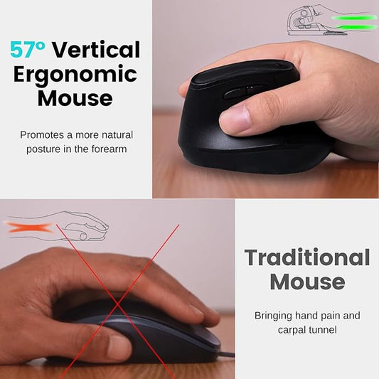 Wireless Ergonomic Vertical Mouse: Rechargeable Computer Mice with 2.4G BT Mode Connect,Carpal Tunnel Mouse for Right Hand,Compatible with Windows MAC OS