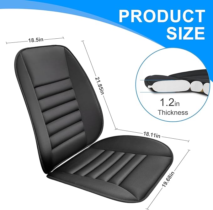 Car Seat Cushion with Back Support Pillow, 1.2'' Thick Enhanced Comfort Memory Foam Design for Pain Relief, Ideal for Drivers and Office Use - Ergonomic Lumbar Comfort for Long Sitting