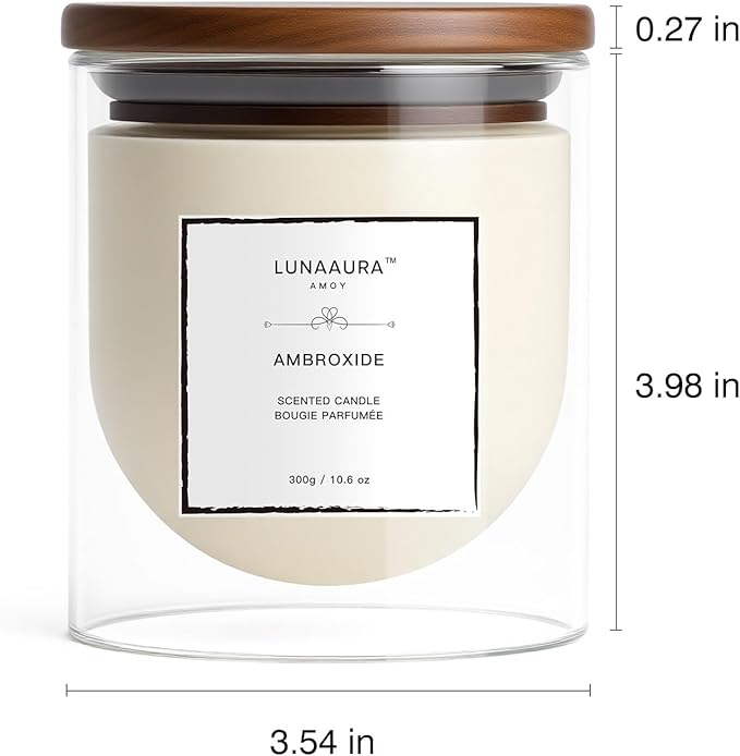 Scented Candle by LUNAAURA | Ambroxide Aromatherapy Candle for Meditation & Yoga | Long-Lasting 65 Hour Burn Time | Natural Soy Blend Wax & 100% Cotton Wick (10.6 oz)