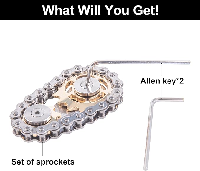 Bike Chain Gear Fidget Spinner, Metal Sprocket Chain Fidget Toy, Stress Anxiety Relief Fidget Toy Finger Spinning Toy for Kids Stainless Steel Sensory Bearings EDC Novelty Toy, Golden Plating Sprocket