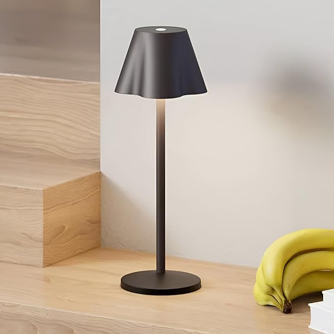 La Luz 13 inch Aluminum Cordless Table Lamps 5200 mAh Battery Operated, 3-Way Dimmable USB-C Port Rechargeable 3.5W Touch Light LED Lamp for Bedroom/Patio/Reading/Desk Black