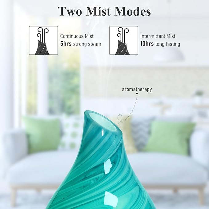Essential Oil Diffuser Aromatherapy Diffuser- 120ml Art Glass Ultrasonic Cool Mist Scent Aroma Oil Diffuser with Auto Shut-Off Protection & 7 Colors Night Light for Home Office Decor&Gift (Blue)