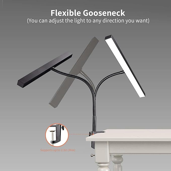 Piano Desk Lamp, 2-in-1 LED Piano Light with Base & Clamp for Upright Digital Grand Piano, 10W Flexible Gooseneck Table Lamp with 3 Color Modes×10 Brightness for Home Office Bedroom, Black