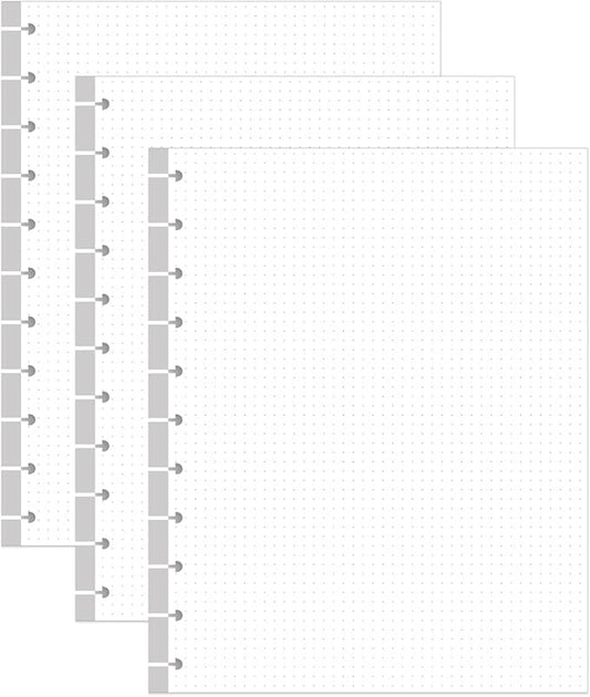 (3-Pack) A4 TUL Discbound Dotted Refills, 11-Disc Dot Grid Filler Paper, 300Sheets / 600Pages Loose-Leaf Paper, 100gsm White Paper, 8.5'' x 11''