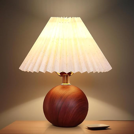 Ceramic Table Lamp for Bedroom, Small Space Pleated Cute Bedside Table Lamp with Switch, Night Light, Decor Desk Lamps for Living Room, Kids Room, Dorm, Office, Nursery with E26 LED Bulb