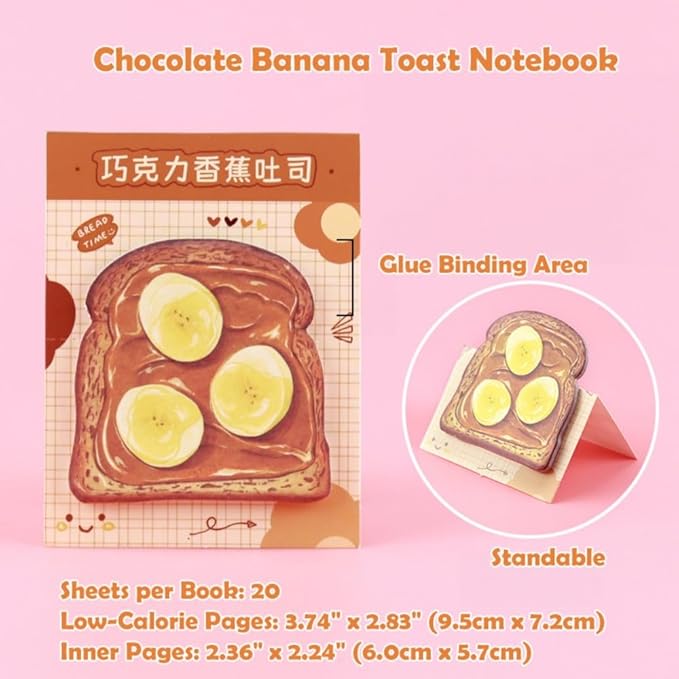 12Pack Cute Bread Toast Sticky Notes, 20 Sheets/pad, Reusable Funny to Do List Notes Book for Office Home