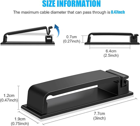 XHF 80 PCS Self Adhesive Cable Clips(XL) Black,Wire Clips Cable Management Wire Organizer Cord Holder for Under Desk, Car, Wall, TV PC Ethernet Cable