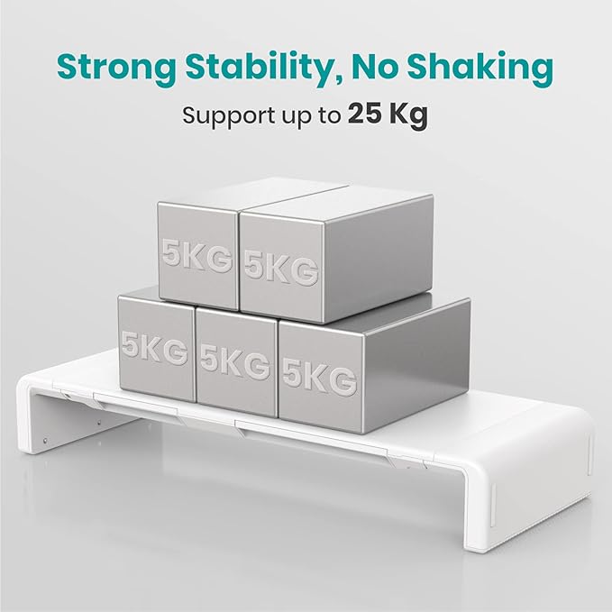 Monitor Stand Riser, Klearlook Foldable Computer Monitor Riser, Height Adjustable Computer Stand, Desk Shelf Riser with Storage Drawer & Tablet Phone Stand for Computer, Desktop, Laptop (White 2 Pack)