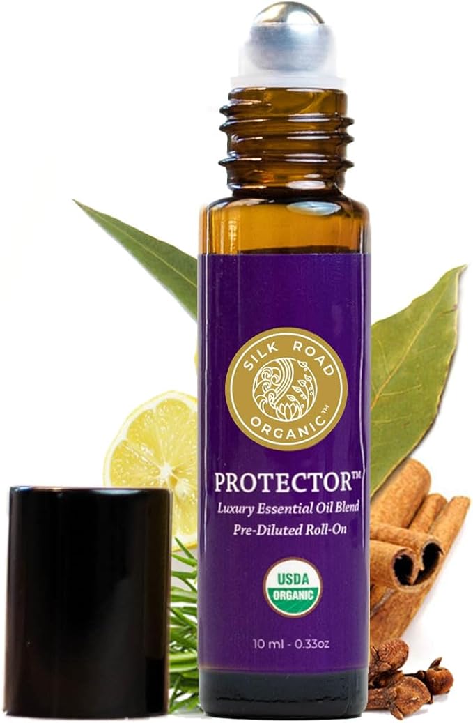 Silk Road Organic Protector Essential Oil Immunity Blend Roll On, Based on Thieves Oil Legend, 100% Pure USDA Certified Health Shield Aromatherapy - 10 ml Roller