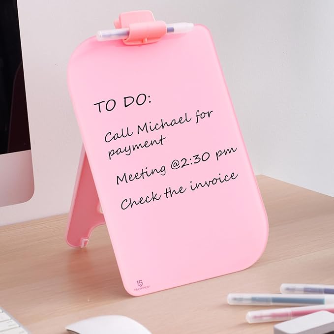 TSJ OFFICE Small Desktop Whiteboard - 12 X 8 Inches Glass Dry Erase Board with Stand, Desk Board Buddy for Home, Office, School Supply
