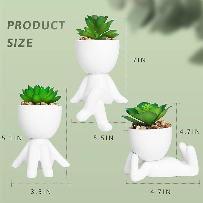 Zerzsy 3 PCS Artificial Succulent Plants, Faux Succulents Mini Plants for Office Women Desk Decor,Cute Succulent Bedroom Aesthetic Office Cubicle Decoration for Bookshelf Decor (Ceramic White)