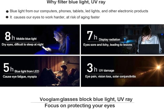 VOOGLAM Stylish Rectangle Blue Light Blocking Glasses for Women Anti Eyestrain Dry Eyes Eyewear Sienna