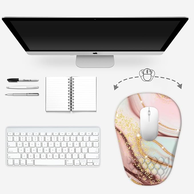 Ergonomic Mouse Pad Wrist Support, with Memory Foam & Non-Slip PU Base, Comfortable Massage Design Mouse Pad Relieve Wrist Fatigue&Pain, Suitable for Computer, Office and Home(03Charming Marble)