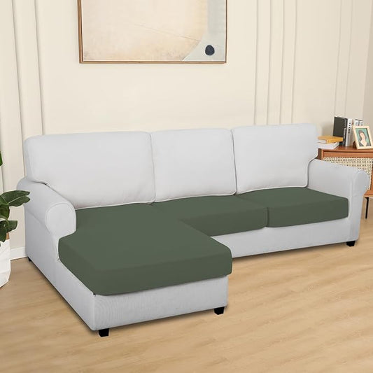 Easy-Going 100% Waterproof 3 Pieces Couch Cushion Covers for Sectional Sofa Left/Right L Shape Chaise Lounge Sofa Seat slipcover Anti-Slip Sofa Cover (2 Seater + 1 Chaise, Grayish Green