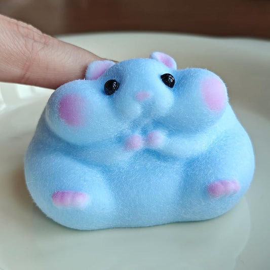 Handmade Flocked Hamster Taba Squishy Toy - Cute Realistic Silicone Animal Fidget Sensory Toy, Ultra-Soft Stress Relief Squeeze Toy for Relaxation Gift (Blue)