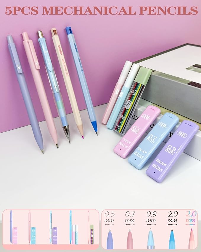 54Pcs Aesthetic School Supplies Set with Large Pastel Pencil Case 12 Dual Tip Highlighters, 6 Gel Pens, 5 Black Pens, 5 Mechanical Pencils (0.5-2.0mm) - Nursing School & College Essentials Gifts