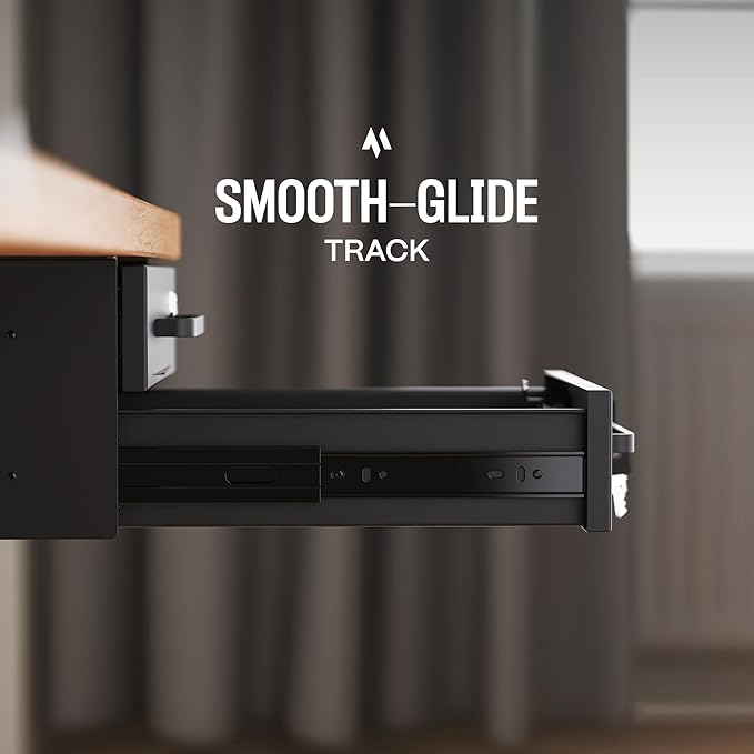 Under Desk Drawer Slide-Out – Lockable Metal Storage Drawers with Cable Management for Office & Home (Double, Non-Bracketed)