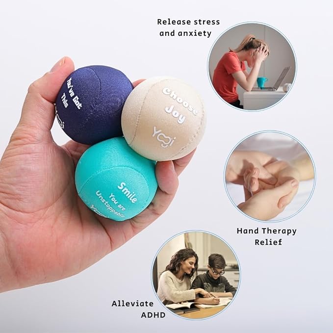 Yogi Stress Ball with Finger Grip Strap ā Squeeze Ball for Anxiety Relief & Hand Therapy ā Grip Strength Trainer for Adults & Kids, Fidget Toy for Stress Relief, Squishy Sensory Ball