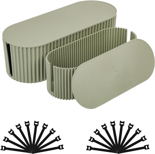 FABROK 2 Pack Cable Management Box, Cord Organizer Box with 20 Cable Ties, Power Strip Storage to Hide Charger Adapter Power Cord Charging Station Green(Small+Large