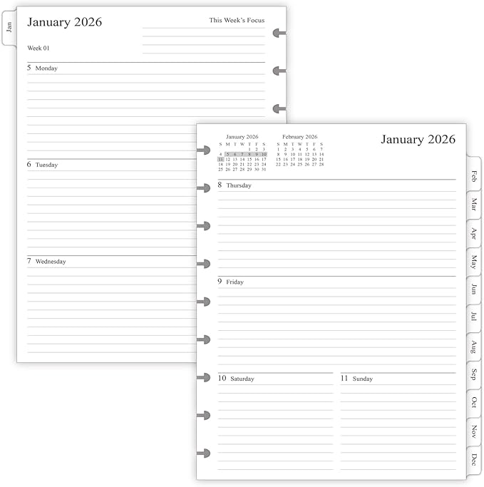 2026 Weekly Planner Refills for Happy Planner Classic Notebook - 9 Discs Punched, Two Pages Per Week, Jan 2026 to Dec 2026, 7" x 9-1/4"