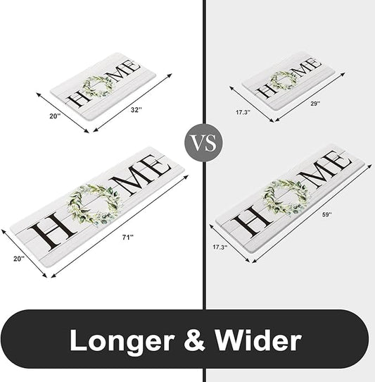KIMODE Kitchen Anti Fatigue Rug Set of 2, Ergonomic Standing Kitchen Mat Set 2PCS, Farmhouse Kitchen Runner Stain Resistant, Non Slip Waterproof Kitchen Mats for Floor, 20" x 71" + 20" x 32", White