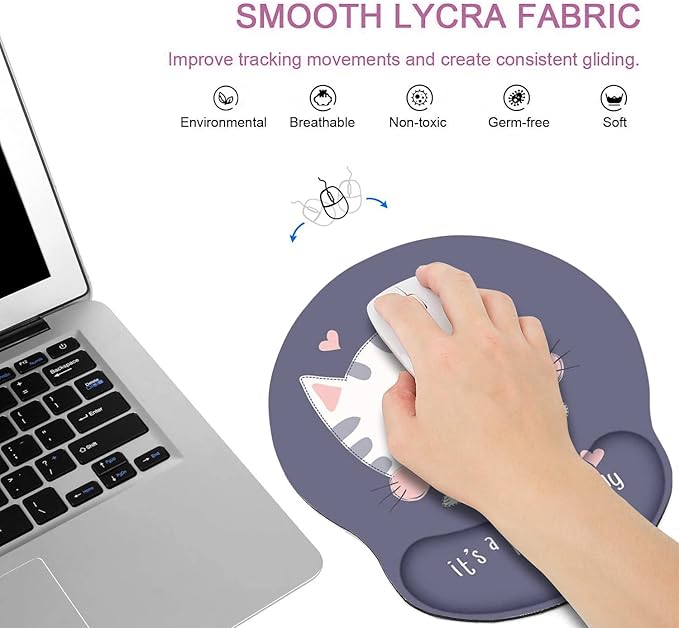 RICHEN Memory Foam Mouse Pad with Wrist Support,Ergonomic Mouse Pad with Wrist Rest,Non-Slip Rubber Base for Computer Laptop & Mac,Lightweight Rest for Home,Office & Travel (Cute Cat)