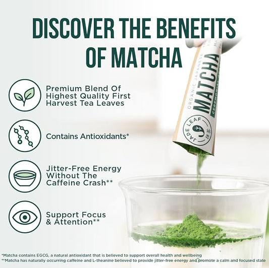 Jade Leaf Matcha Organic Ceremonial Grade Green Tea Powder - Farm Direct First Harvest - Single Serve Stick Packs - Authentic Japanese Origin (10 Count Single Serve Stick Pack Pouch)