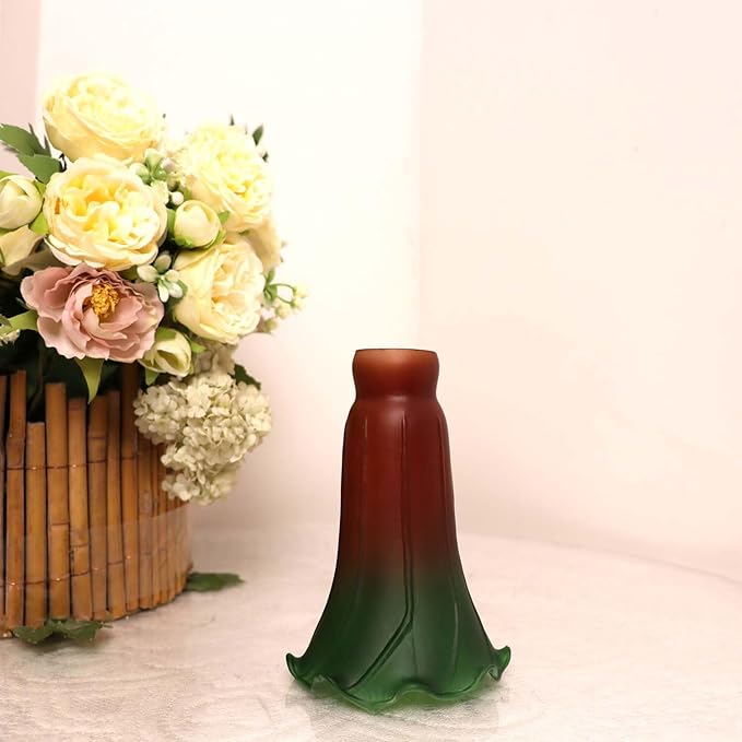 Bieye LS103 Lily Flower Blown Glass Lampshade (Amber Green, Opening I.D. 1.26" x O.D. 1.5")