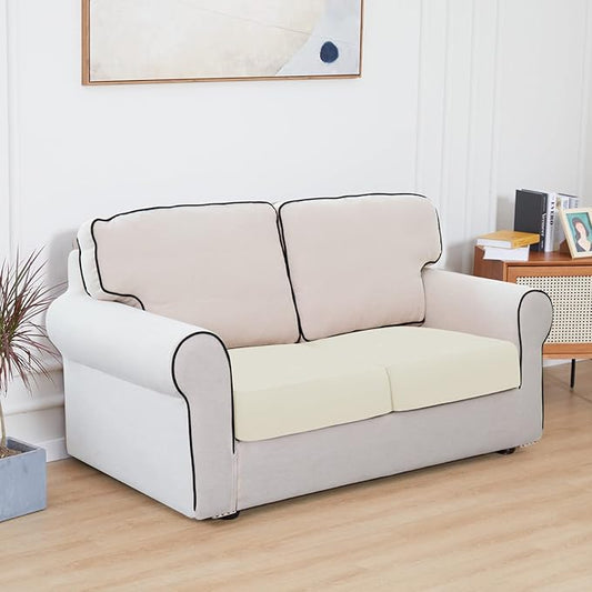 Easy-Going 100% Waterproof Chair Sofa Seat Cushion Slipcovers Couch Cushion Cover Stretch Furniture Protector for Kids, Pets (2-Piece Loveseat Cushion, Ivory)