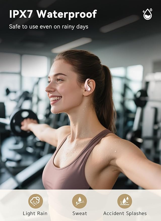 Wireless Earbuds, ENC Noise Cancelling Sport Ear Buds with Multifunctional Touch Screen, IPX7 Waterproof Bass Stereo Sound Earphone for Workout/Running, Rose Gold