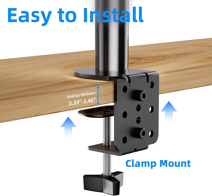 H&C(hcck&Cllassp) Single Monitor Stand for 13-27" Monitors up to 17.6lbs, Adjustable Heights and Angles Monitor Arm, Desk Mount Stand with C-Clamp, VESA 75x75mm or 100x100mm, Black