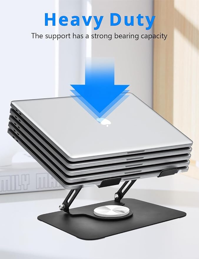 Laptop Stand for Desk, Adjustable Computer Stand with 360ยฐ Rotating Base, Laptop Riser Compatible with MacBook Air/Pro, Dell, HP, Lenovo and All 10-17'' Laptops