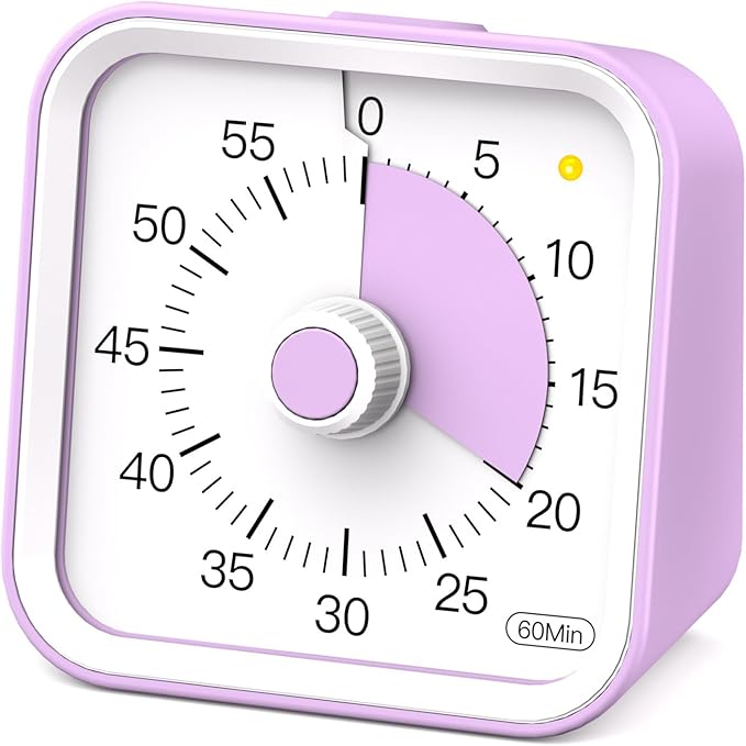 Visual Timer for Kids with Pause Function, 60 Minute Countdown Timer for Kids Desk Study, Teaching, Kitchen Cooking, Office Meetings, Time Management for ADHD (Purple)