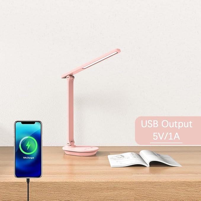Pink Desk Lamp College Dorm Essentials for Girls, 3 Color Dimmable Reading Lamp, Cordless Rechargeable Battery Operated, USB Powered, Cute LED Desk Lamps for Home Office, Bedrooms, Study