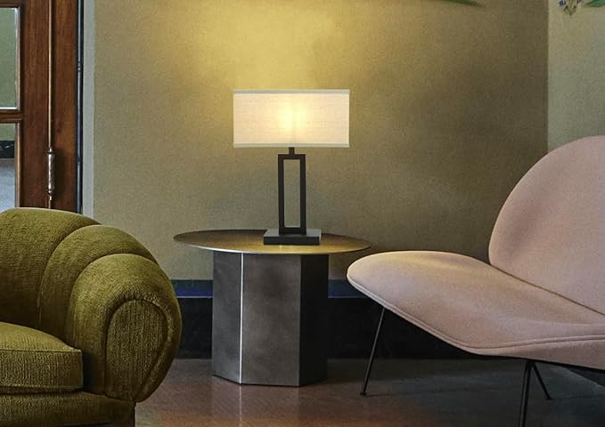 Yosoan Linen Indoor Rectangular Table Lamp, Dimmable Black 65.8" Power Cord Cutout Linen Fabric Shade for Bedroom Hotel Study