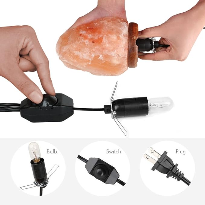 Betus [Natural Crystal Himalaya Salt Lamp Hand Carved on Wood Base with Dimmable Cord and Light Bulb - 8 to 9 Inches Height, 8 to 11 Pounds