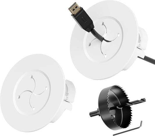 Cord Hider for Wall Mount TV, in Wall Cable Management Kit for Large Capacity, Wall Cable Hider Behind The Wall, Cable Raceway White Includes Hole Saw Dril Attachment - 2 Pass Locking Brackets