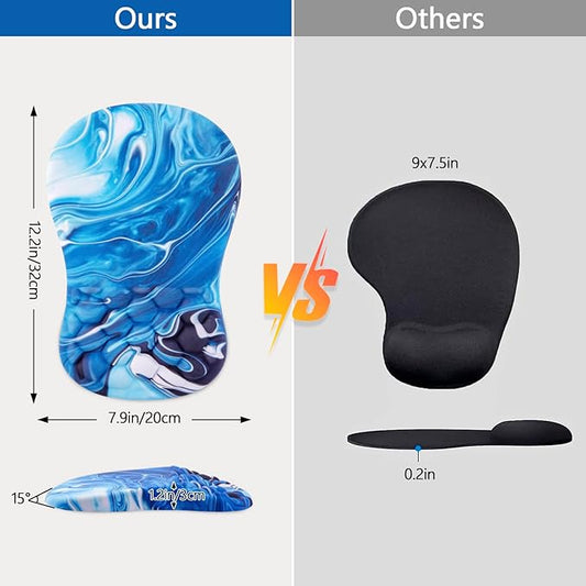 Mouse Pad Wrist Support, Ergonomic Mouse Pad with Wrist Rest, Comfortable Computer Mouse Pad for Laptop, Pain Relief Mousepad with Non-Slip PU Base Ocean Blue