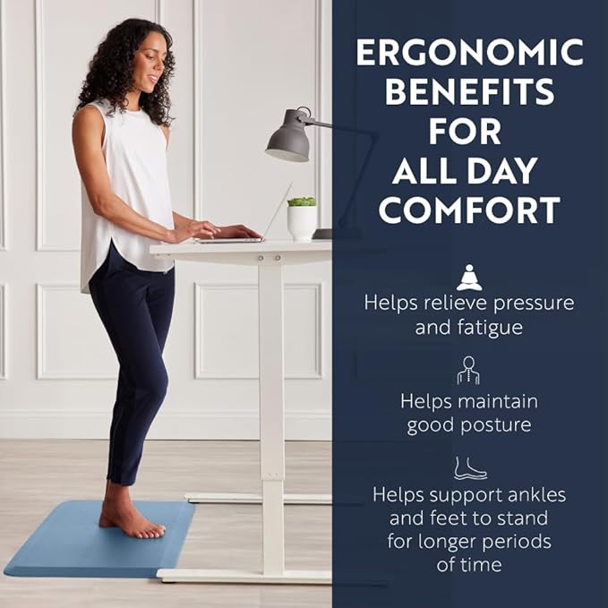 KANGAROO Thick Ergonomic Anti Fatigue Mats for Kitchen Floor, Cushioned Standing Office Desk Mat, Waterproof Scratch Resistant Topside, Supportive All Day Comfort Padded Foam Rugs, 17x24, Sky Blue