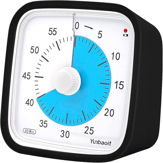 Yunbaoit Upgraded Black Visual Timer with Protective Case, Silent 60 Minute Countdown Timer for Kids and Adults with Low Power Reminder VT01(Black Blue)