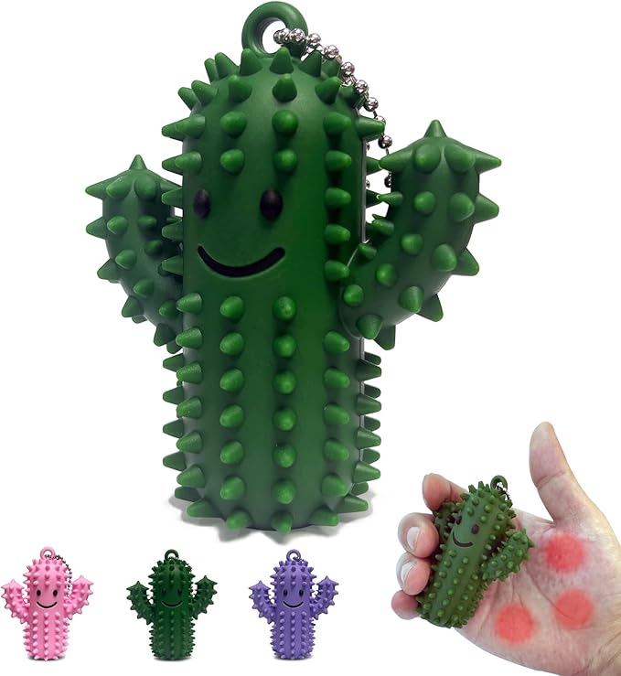 Pain Fidget Toys for Adults, Spiky Silicone Sensory Tool for Anxiety Relief - Acupressure Cactus for Deep Pressure Stimulation & Focus, Silent Portable Stress Keychain, Easy to Clean (1 Green)