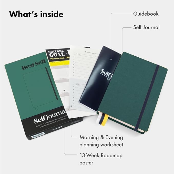 BestSelf 13-Week Self Journal & Goal Planner β Undated Daily ADHD-Friendly Journal for Men & Women | Productivity, Gratitude, Reflection & Habit Tracker | 2025 Life Organizer with Prompts, Forest Green
