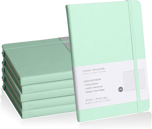 Lined Journal Notebook, 6Pack(Eggshell Green), 160 Pages, Medium 5.7 inches x 8 inches - 100 gsm Thick Paper, Hardcover