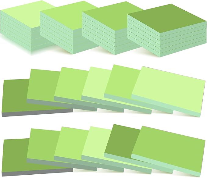 24 Pads Sticky Notes 3x3 Inch Self Stick Bright Color Sticky Note Sticking Posted Notes for School Office Classroom Meeting Home Teacher Supplies, 50 Sheets/pad(Gradient Green)