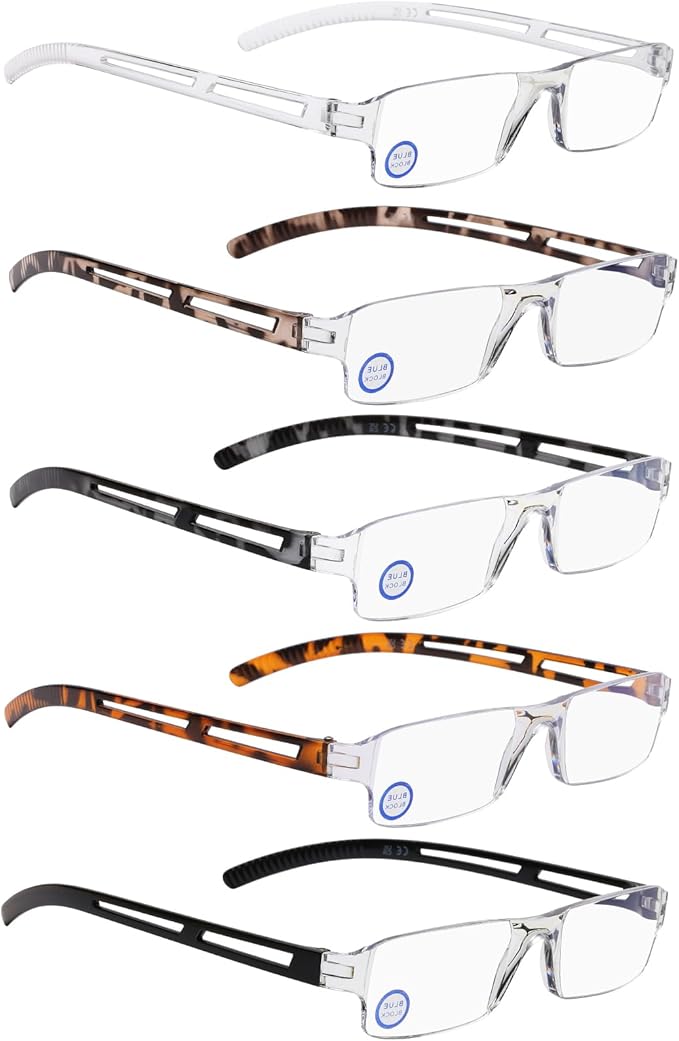AQWANO 5 Pack Rimless Computer Reading Glasses, Fashion Clear Frame Designer Readers for Women Men Lightweight & Comfortable Filter Blue Light Anti Glare/Eyestrain, 2.75