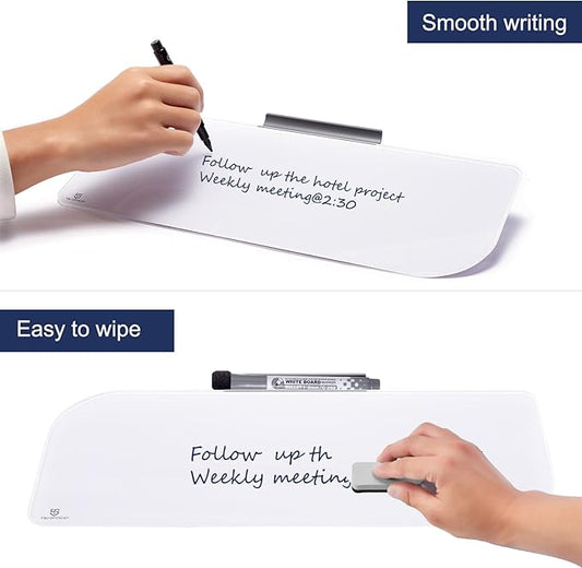 TSJ OFFICE Glass Dry-Erase whiteboard - 16 X 6 Inches Tabletop Easel whiteboard with Stand, Desk Board Buddy for Artist, Teacher and Student