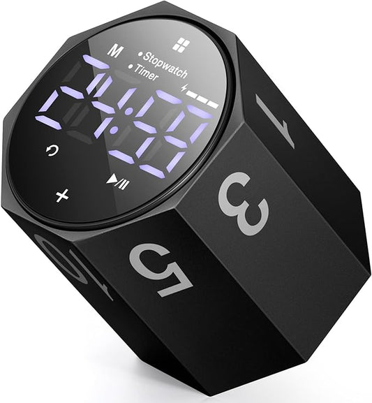 MIAOKE Pomodoro Timer-Aluminum Alloy Frosted Metal LED Large Screen Digital Automatically Rotated Display, Focus Efficient Management on Work and Study, Office, Living Room-Black