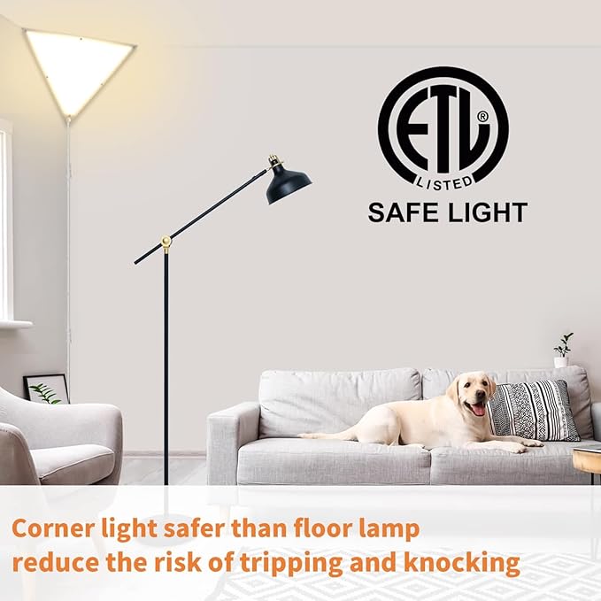 Upgraded Corner Light, 22W 2000LM LED Corner Lights for Living Room, 3000K/4000K/6000K Plug in Ceiling Lights with Switch, Lamp for Bedroom, Triangle Shape