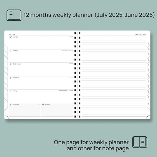 POPRUN Planner 2025-2026 Weekly Planner Notebook (Large 8.5''x 10.5'') Academic Calendar (JUL.25 - JUN.26) Appointment Book with Monthly Tabs, Spiral Soft Cover, Inner Pocket, 100 GSM - Claret