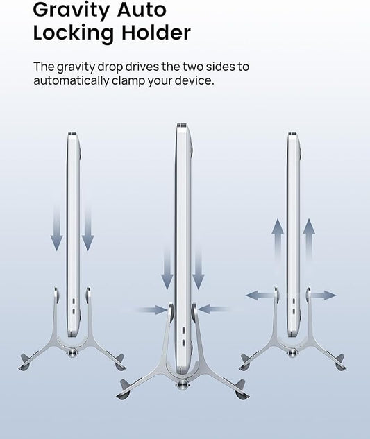 SODI Vertical Laptop Stand for Desk, Gravity Auto Lock Vertical MacBook Stand, Aluminum Laptop Vertical Dock Stand Holder Compatible with MacBook Pro, MacBook Air, Silver